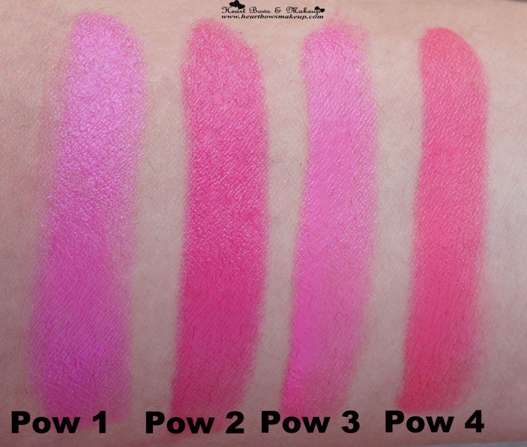 Maybelline Pink Alert Lipsticks Swatches pow 1 pow 2 pow 3 pow 4
