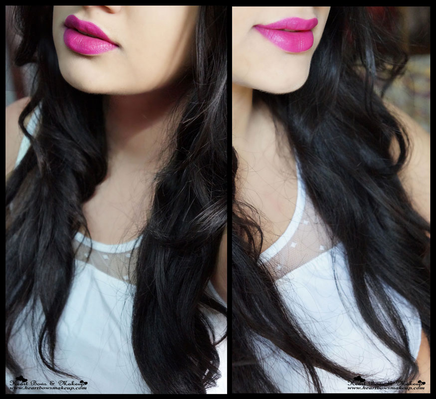 Loreal Color Riche Moist Matte Lipstick Glamor Fuchsia Review Swatch Lip Swatches on Indian Skin