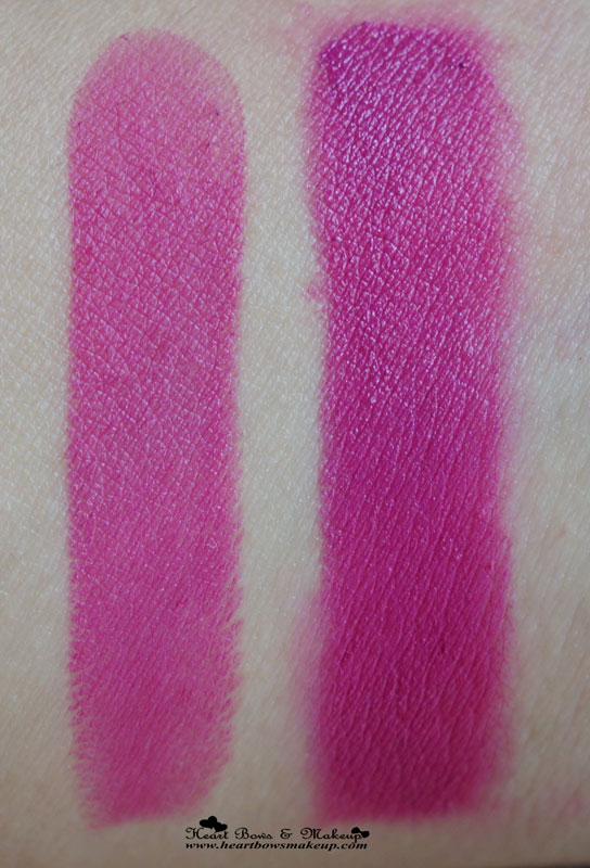 Loreal Color Riche Moist Matte Lipstick Glamor Fuchsia Swatches (L-R) : Sin...