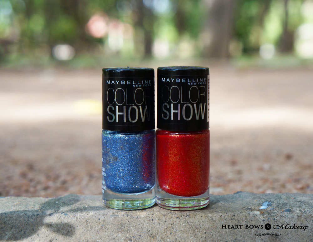 Maybelline Color Show Glitter Mania Bling On The Blue & Red Carpet Nail  Polish Review - Heart Bows & Makeup
