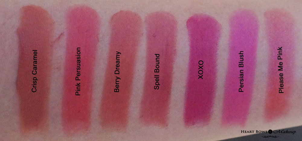 Street Wear Color Rich Lipstick Review & Swatches: Crisp Caramel, Pink Persuasion, Berry Dreamy, Spell Bound, XOXO, Persian Blush, Please Me Pink