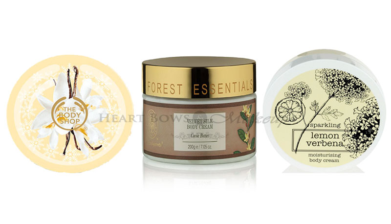 Affordable Best Body Butters For Dry Skin: TBS Vanilla Bliss, Forrest Essentials Cocoa Butter, M&amp;S Sparkling Lemon Verbena Body Cream