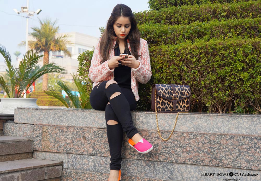 Indian Fashion Blog: Coral Blazer & Ripped Pants in India