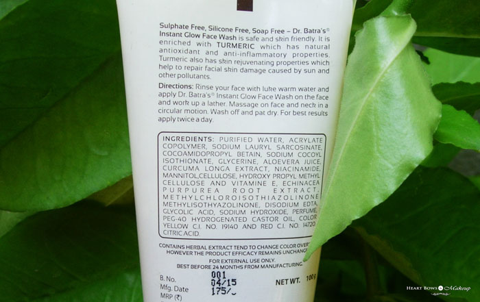 Dr Batrass Instant Glow Face Wash Ingredients