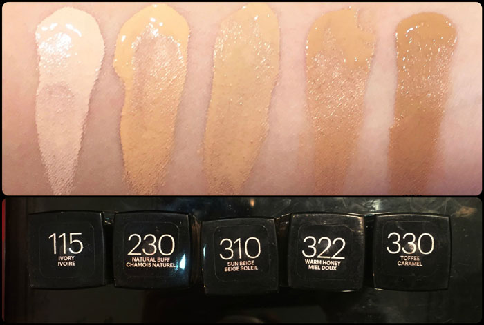 Maybelline Fit Me Foundation Swatches Shades Review 115Ivory 230Natural Buff 310Sun Beige 322Warm Honey 330Toffee Caramel
