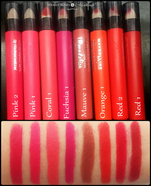 Maybelline Lip Gradation Swatches & Review: Pink 1, Pink 2, Coral 1, Fuchsia 1, Mauve 1, Orange ,1 Red 2, Red 1 Maybelline Lip Gradation Swatches Review Pink 1 Pink 2 Coral 1 Fuchsia 1 Mauve 1 Orange 1 Red 2 Red 1