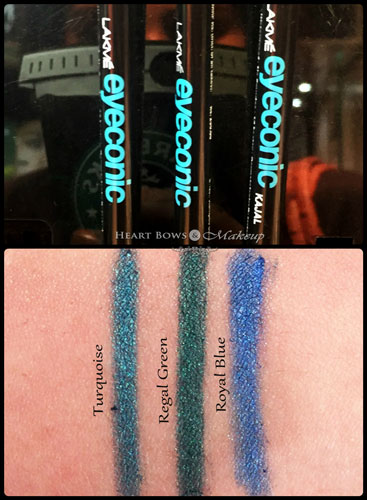 Lakme Eyeconic Kajal Turquoise Regal Green Royal Blue Review Swatches Price