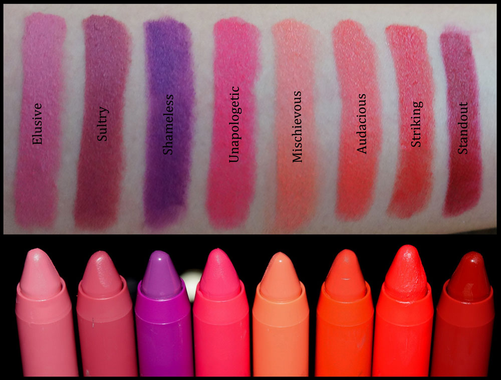 Revlon Colorburst Matte Balm Elusive Sultry Shameless Unapologetic Mischievous Audacious Striking Standout Swatches Review India