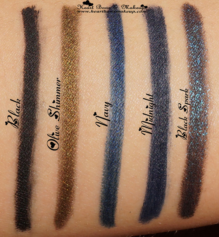 Kryolan Ikonic Gel Eyeliner Pencil Review Swatches Black Olive Shimmer Navy Midnight Black Spark Violet Gem