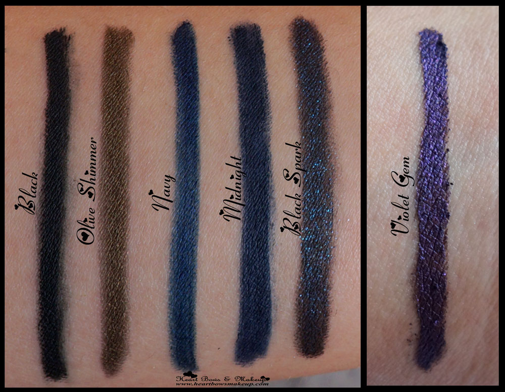 Kryolan Ikonic Gel Eye Pencil Review Swatches Black Olive Shimmer Navy Midnight Black Spark Violet Gem