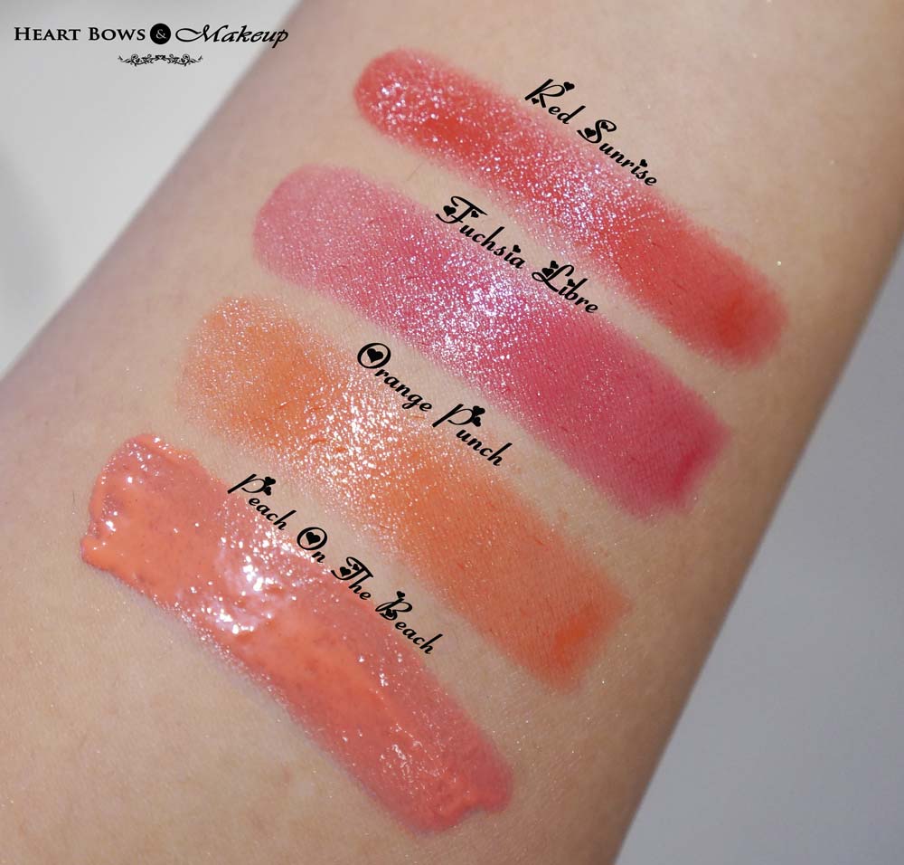 Bourjois Color Boost Lip Crayon Swatches & Review : Peach On The Beach, Orange Punch, Fuchsia Libre, Red Sunset