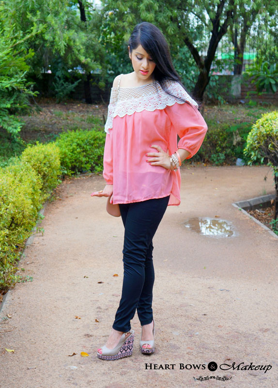 Indian Fashion Blogger: Sheer Coral Top & Black Pants