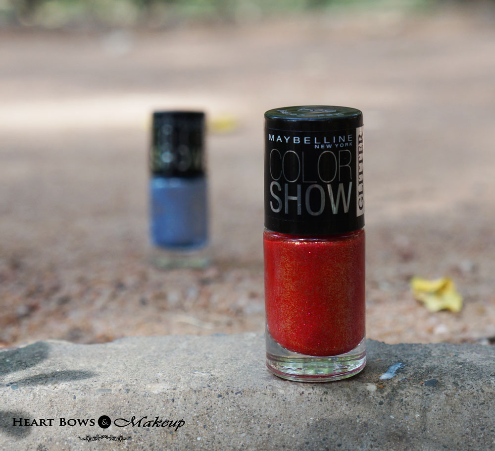 Maybelline Colorshow Glitter Mania Nail Polish Red Carpet Review, Swatches & Price India