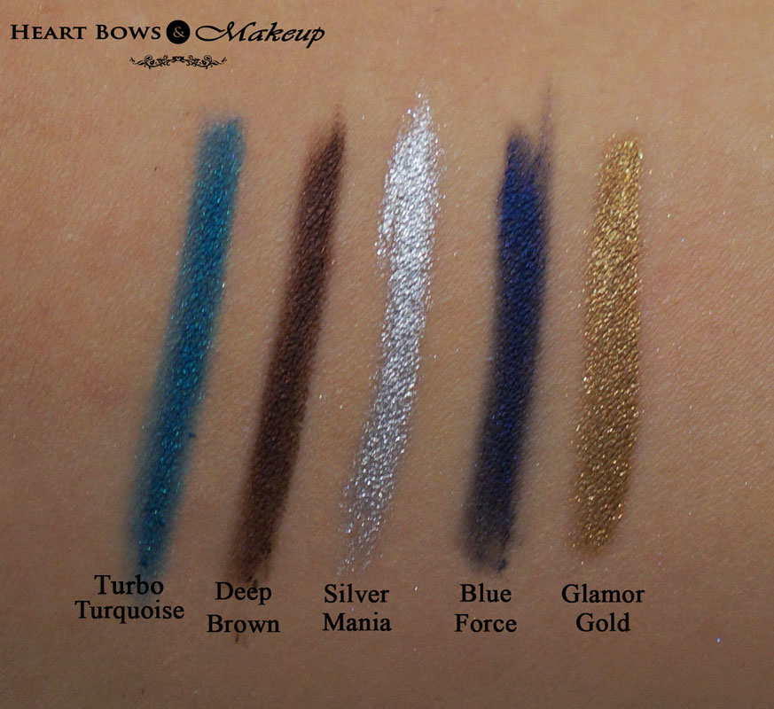 LOreal Gelmatic Pencil Review & Swatches: Turbo Turquoise, Deep Brown, Silver Mania, Blue Force, Glamor Gold