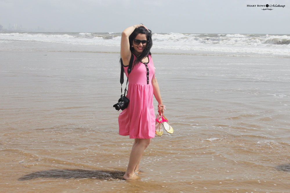 Indian Beauty & Makeup Blog: OOTD at the Beach feat a Casual Pink Dress, Neon Pink Flats & Charm Bracelet