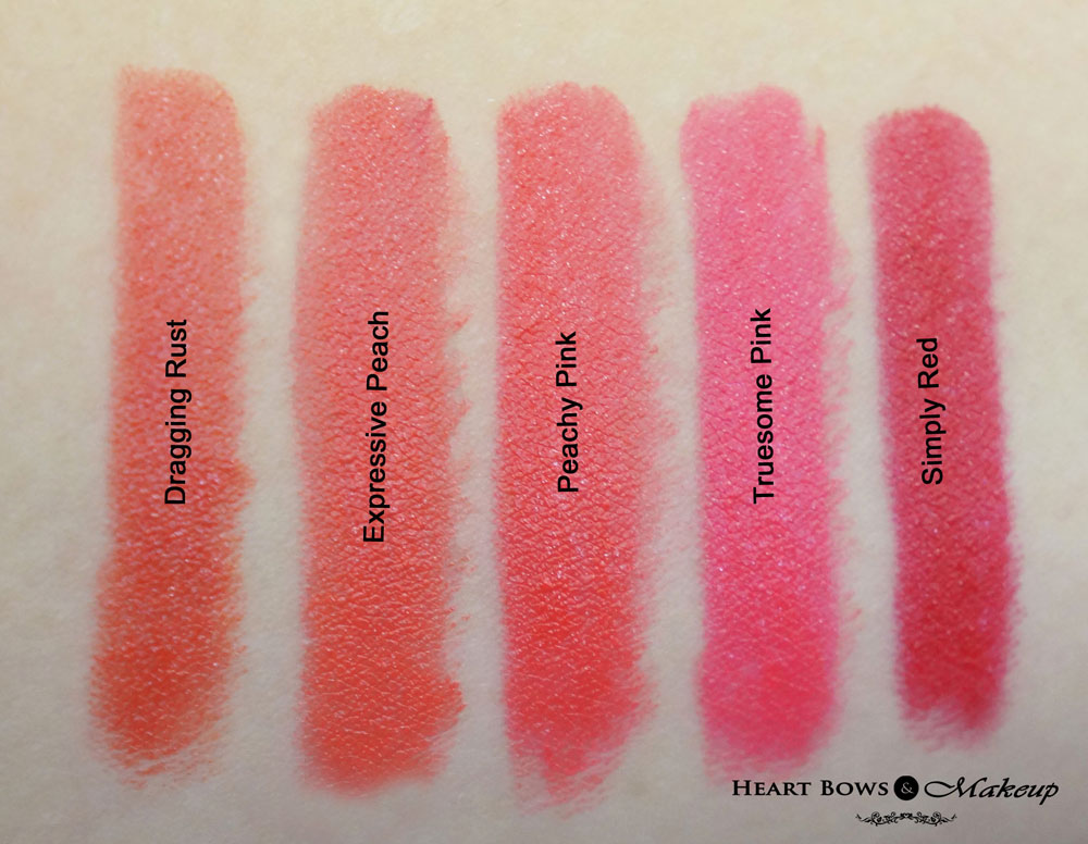  Colorbar Take Me As I Am Lip Crayon Review & Swatches: Dragging Rust, Expressive Peach, Peachy Pink, Truesome Pink, Simply Red