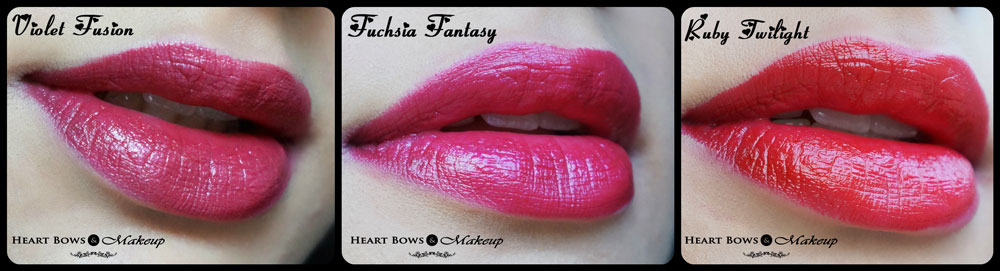 Maybelline Color Show Lipstick Ruby Twilight Swatches, LOTD & Review- Violet Fusion, Fuchsia Fantasy, Ruby Twilight