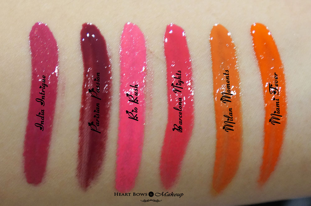 Revlon Colorstay Moisture Stain Swatches & Review: India Intrigue, Parisian Passion, Rio Rush, Barcelona Nights, Milan Moments, Miami Fever