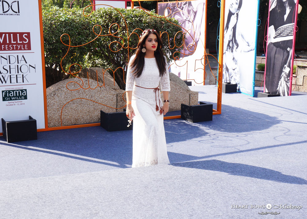 Indian Fashion & Beauty Blog; OOTD at WIFW SS 2015 feat a chic lace maxi dress and floral crown