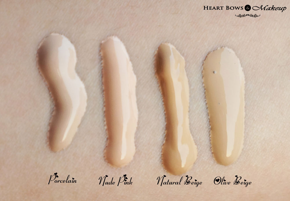 Oriflame The ONE IlluSkin Foundation Swatches, Shades & Review: Porcelain, Nude Pink, Natural Beige, Olive Beige 