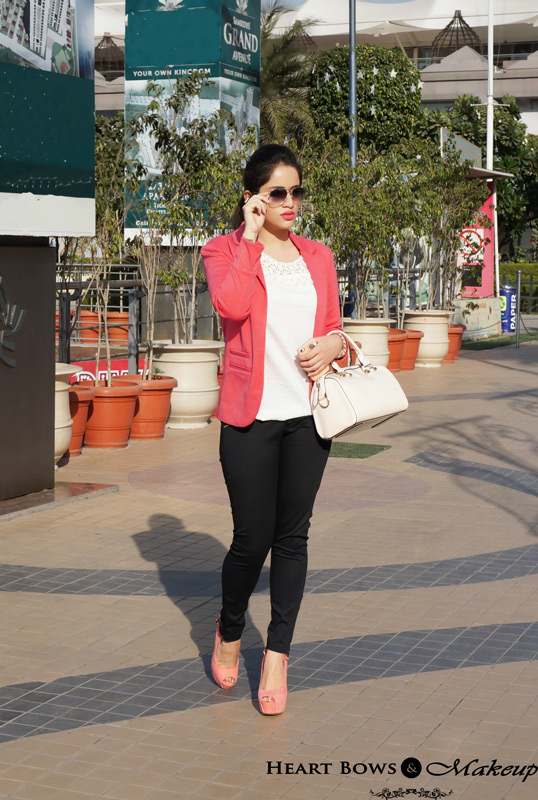 Indian Fashion Blog: Sunny Winters feat coral blazer & high heels