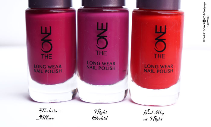Oriflame The ONE Long Wear Nail Polish Fuchsia Allure, Night Orchid & Red Sky At Night Review & Swatches