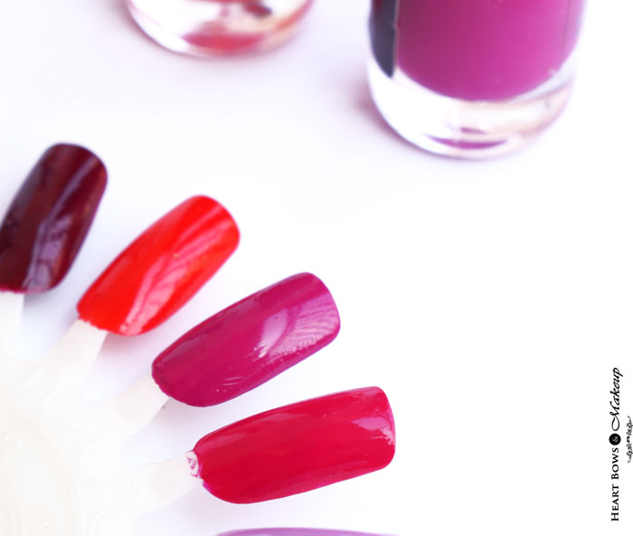 Oriflame The ONE Long Wear Nail Polish Fuchsia Allure, Night Orchid & Red Sky At Night Swatches & Review
