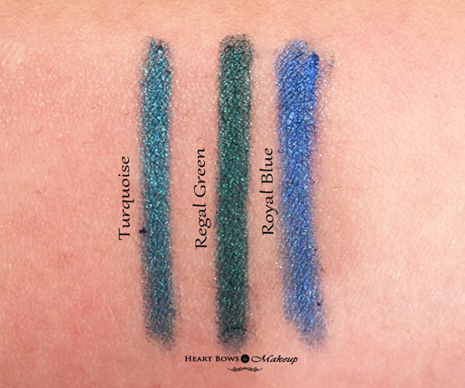 New Lakme Eyeconic Kajal Review Swatches Turquoise Regal Green Royal Blue