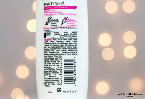Pantene Hair Fall Control Shampoo Ingredients Review